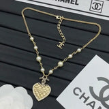 Chanel Quilted Heart Cc Logo Pearl Station Necklace Jewelry premium replica - image 5