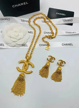 Chanel Textured Cc Tassel Necklace & Earrings Set Jewelry premium replica - image 4