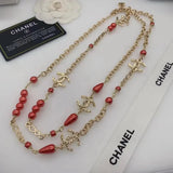 Chanel Logo Red Resin Pearl Crystal Station Necklace Jewelry premium replica - image 3
