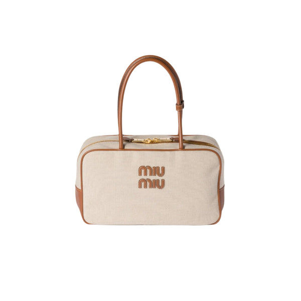 Miu Miu Beau Canvas Leather Beige Wallet – Grey