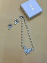 Dior Butterfly Pearl Set Silver Crystals Jewelry premium replica - image 4