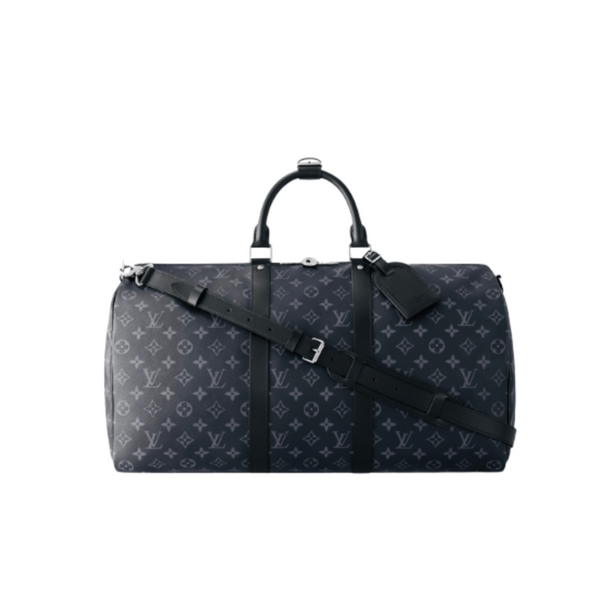 Louis Vuitton Keepall Bandoulière 50 Travel Monogram Eclipse Canvas Black-Leather Trim Bag